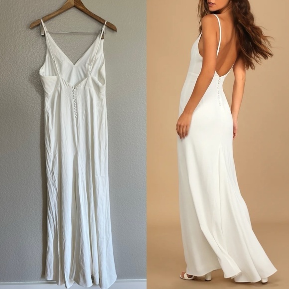 NWOT Love and Happiness White Button Back Mermaid Maxi Dress - Picture 3 of 7
